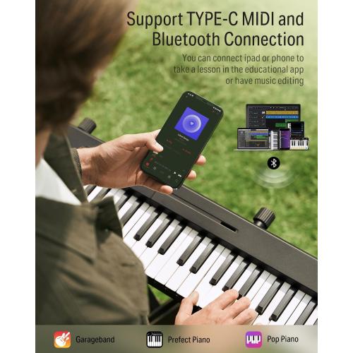 Donner DP-10 Portable Piano Keyboard 88 Keys for Beginner, Bluetooth Foldable Piano Keyboard with 128 Rhythms&Tones, Chord, Record, Drum Kit, Folding Digital Piano Bundle with Pedal, Piano Bag, Black