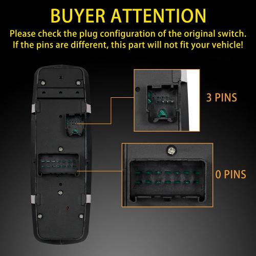 Master Power Window Switch | 3 PINS   0 PINS Check Required | Replacement for 2010 – 2011 Chrysler Town & Country Dodge Grand Caravan | Replaces# 04602535AH, 04602535AI