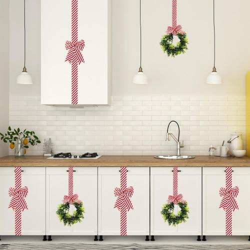 Yinkin 16 Pcs Christmas Door Cabinet Bows with Wreaths Set 10 Large Cabinet Bows 6 Mini Hanging Garlands Front Christmas Door Decorations Xmas Hanging Ornaments for Party Supplies (Red and White)