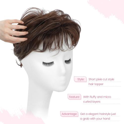 UDU Short Pixie Cut Hair Topper for Women Toppers for Women with Thinning Hair, Soft, Lightweight, and Easy to Apply for a Chic Look