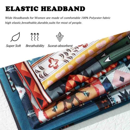 Olbye Boho Headbands Women Wide Head Bands Turban Elastic Nonslip Hairbands Workout Yoga Hair Scarfs Running Sweatband African Bohemian Head Wraps Fashion Hair Accessories for Women (G-Printing)