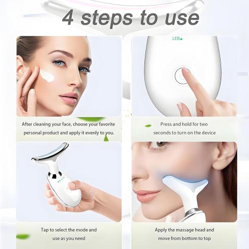 Color Tan  7-Color LED Facial Massager for Skin Care – Portable Multifunctional Face Massager Tool with Heat & Vibration, Anti-Aging & Wrinkle Reduction, Glossy White