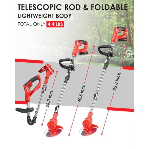 Electric Weed Wacker, Cordless 3 in 1 Weed Eater Battery Powered, Foldable 2.0Ah Battery Operated Stringless Grass Trimmer, Lawn Edger,Adjustable Height Electric Mower for Garden‼️incomplete‼️