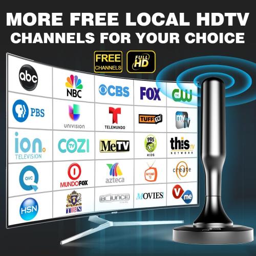 HIDB TV Antenna for Smart TV Indoor, Digital Indoor HD Antennas with Strong Magnetic Base, Easy Installation, Long Range Reception for Local Channels 4K 1080P, 10ft Long Cables (Black)