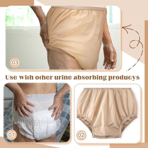 M 10 Pcs Adult Plastic Diaper Cover Pull-On Cover Plastic Pants Reusable Incontinence Waterproof Pants(Medium,Beige)