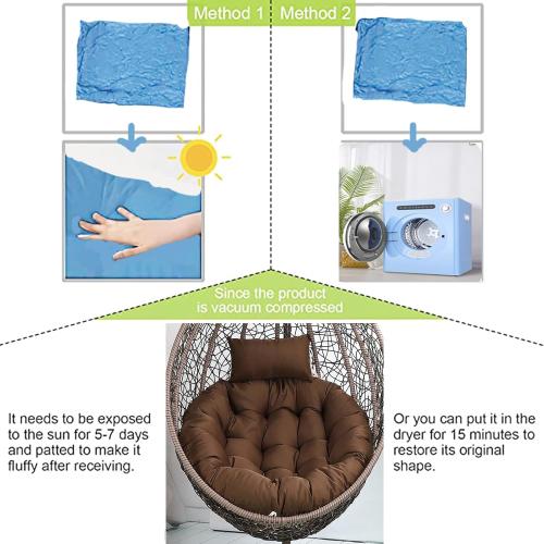 Outdoor Egg Chair Cushion Waterproof with Headrest Pillow Blue Thicken Hanging Chair Cushions Replacement for Proch Patio Backyard Furniture (Only Cushion)