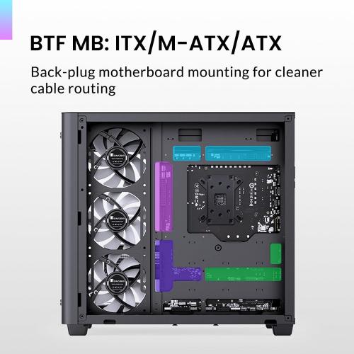 JONSBO TK-3 Black One-piece Curved Glass ATX Mid Tower Pc Case, One-piece Curved Glass, SP BTF MB/Dual 360 AIO/ATX PSU/40Series GPU, with 10 Fan Positions, 270 Degree Side View Display,Black Chassis