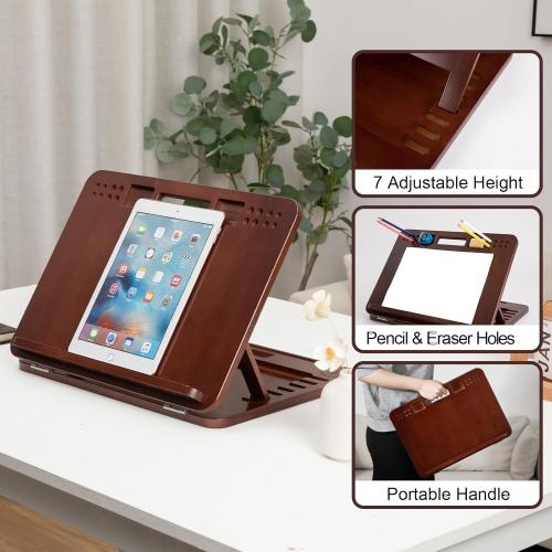StrongTek 6-Position Bamboo Table Easel, 16x12 Inch Adjustable Drawing and Sketching Board with Built-in Handle and Back Storage, Portable Art and Lap Desk for Sketching, Reading, and Book Stand