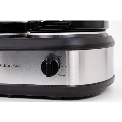 CULINARY CHEF, Triple Slow Cooker, Buffet Server 3 Pot, Food Warmer - Stainless