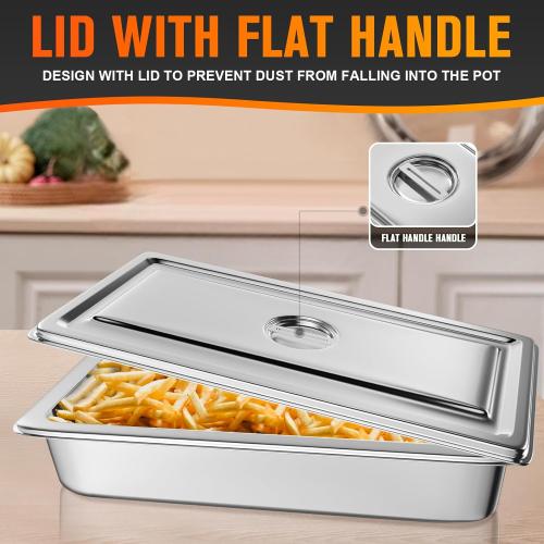 20.8 L x 13 W Hotel Pan, Full Size Steam Table Pan 2.5 Deep Stainless Steel With Lid 20.8 L x 13 W Anti-Jam Buffet Commercial (4 Pack)