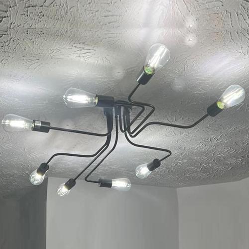 LynPon Black Sputnik Ceiling Light Fixture, 8 Lights Industrial Light Fixtures Semi Flush Mount Ceiling Light Rustic Retro Metal Chandelier Lighting for Kitchen Dining Room Living Room