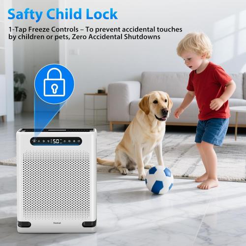White Air Purifiers for Home Large Room Up to 2600 Ft², HEPA Air Purifier with Washable Filter & Air Quality Display, Powerful Turbo Mode Air Cleaner for Pet Hair Odors Smoke Dust