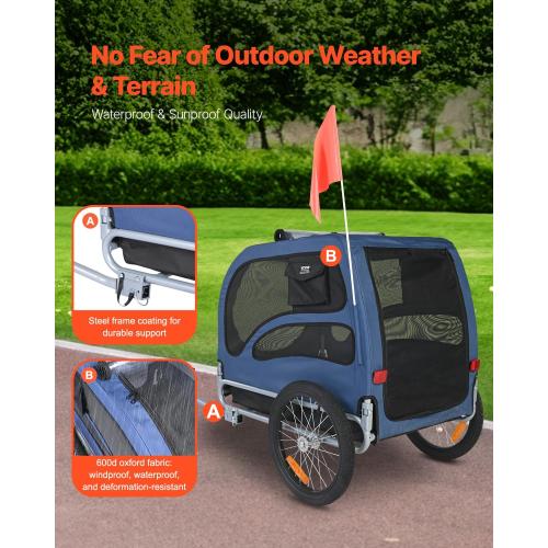 VEVOR Dog Bike Trailer, Supports up to 100 lbs, Pet Cart Bicycle Carrier, Easy Folding Frame with Quick Release Wheels, Universal Bicycle Coupler, Reflectors, Flag, Collapsible to Store