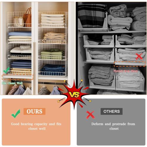 Yociyoga 4-Tier Stackable Closet Organizers and Storage Basket, Foldable Closet Shelf Organizer System, Space-Saving Clothes Storage Drawer Organizer for Wardrobe, White (Patent 30022416)