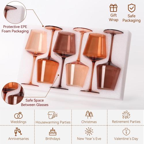 Brown Wine Glasses Set of 6-18oz【Hand Blown】 Crystal Amber Stemmed Venus Wine Glasses-Brown Wine Glass set for Fall Autumn Winter Wine Dinner