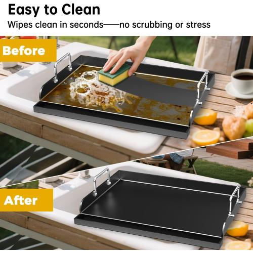 Size 17x13 Universal Griddle for Gas Grill - 17 x 13 Flat Top Grill Plate with Nonstick Ceramic Coating, Griddle Insert for Gas Stove, Outdoor Camping & Tailgating
