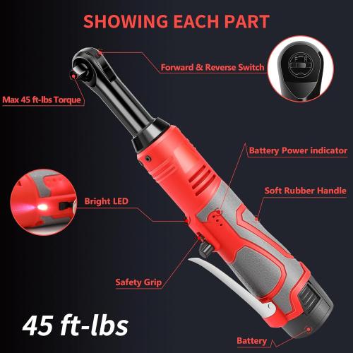 Electric Ratchet Wrench Set, 3/8 18V Cordless Ratchet Wrench Kit with 2 PCS 2000mAh Lithium-Ion Battery, 7 Sockets and Fast Charger