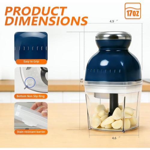 Brigii Electric Garlic Mincer & Onion Chopper, 17oz Mini Food Processor