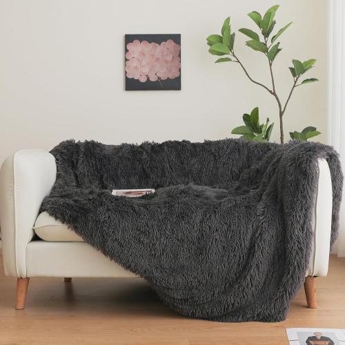 Dark Grey Fluffy Throw Blanket –  Soft & Cozy Plush Blanket, Fuzzy Shaggy Couch Bed Cover for Living Room, Bedroom Decor – Gift for Women, Men, Him & Her