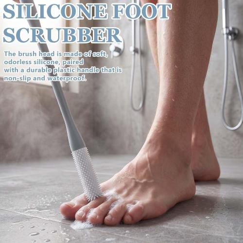 Toe Cleaning Brush, 2 Pack 15.7 Inch Long Handle Silicone Toe Gap Cleaner Soft Exfoliating Foot Scrubber for Shower Use Suitable for Seniors Expecting Mothers, Men and Women (Grey)
