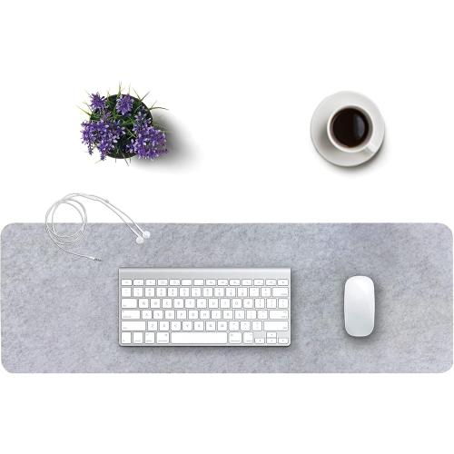 DawnTrees Felt Desk Pad,Keyboard Mat (35.5x12Inches),Large Felt Mouse Pad,Computer Desk Mat XL,Desk Protector for Office (Light Gray)