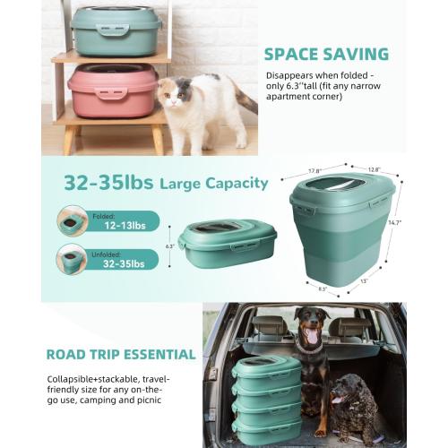 30-35 Lbs Dog Food Storage Container Collapsible Dog Food Container with Airtight Lids, Wheels, Scoop and 2pcs Food Storage Containers, Large Pet food storage for Dog, Cat (Green)