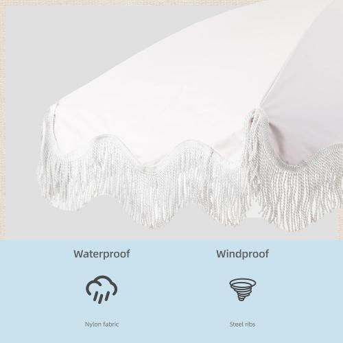 Rayjee 6.5FT Outdoor Patio Umbrella with Fringe, Boho Beach Umbrella | UV Protection | Tilt & Adjustable Height | Portable 2-Piece Aluminum Pole | Perfect for Pool, Garden, Party & Beach
