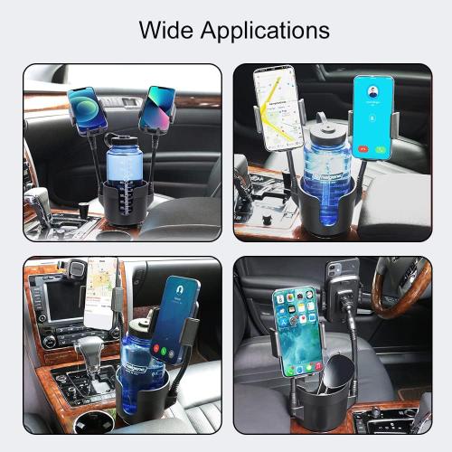 JINKEY Dual Cup Phone Holder for Car, 360°Rotatable Car Mount Adjustable Gooseneck Cell Phones Cup Holders Universal Fits for Most 4-6.7 i-Phone Mobile-Phone Automobile Cradles