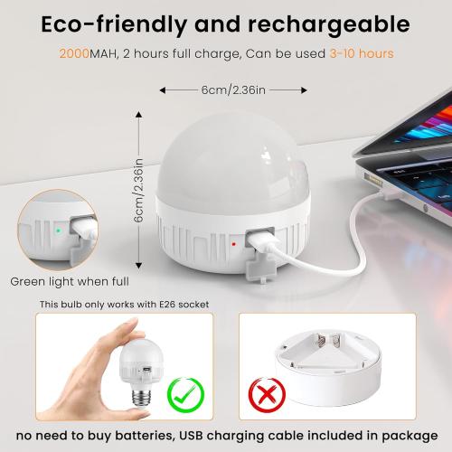 SCOPOW 1PC Rechargeable Light Bulbs with Remote Control Timer and 3 Color Temperature Rechargeable Battery Operated Light Bulb (5W E26 3Colors 1PC)