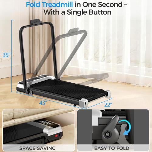 Walking Pad Treadmill with Handle Bar for Home Office,3.0HP Low Noise Portable Folding Under Desk Treadmill with Remote Control,Jogging Running Machine,350 Lbs Capacity,LED Display