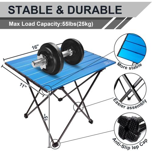 Camping Table Folding Portable Camp Side Table Aluminum Lightweight Carry Bag Beach Outdoor Hiking Picnics BBQ Cooking Dining Kitchen Blue Small