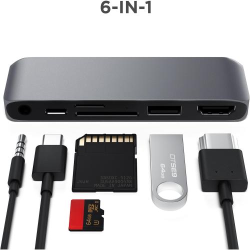 Satechi USB-C Mobile Pro SD Adapter with USB-C PD Charging, 4K HDMI, USB 3.0, Micro/SD Card Readers & 3.5mm Headphone Jack - M2/ M1 iPad Pro, M1 iPad Air, iPad mini and More