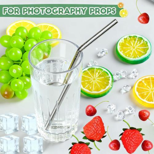 83 Pcs Fake Fruits Ice Cube Crushed Set, Artificial Lemon Block Slice Simulation Strawberry Ice for Home Kitchen Decoration Wedding Vase Filler(Ice Strawberry Lemon)