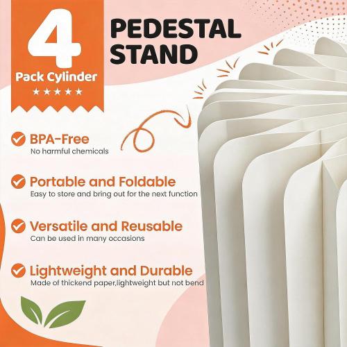 HeiMma 6 Pack Buffet Risers, Foldable Accordion Food Display Risers with Acrylic Disc, Dessert Table Display Set, Cardboard Paper Cupcake Cake Stand for Party Cylinder Stands for Parties Drink Collectibles Jewelry Figures, White
