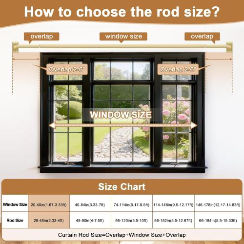 ZYRW Gold Curtain Rod, Room Darkening Rods for Windows 28 to 48 Inches(2.3-4Ft), Wrap Around Curtain Rods, Heavy Duty Blackout Drapery, Modern Decorative Window Treatment Rod, Gold