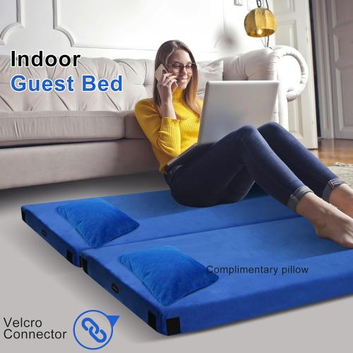 Color Blue Memory Foam Camping Mattress pad, Comfortable Thick Floor Sleeping Mat for Adults with Waterproof and Non-Slip Bottom, Portable Roll Up Mattress for Sleepover Guest,Cot Mad for Car Camping
