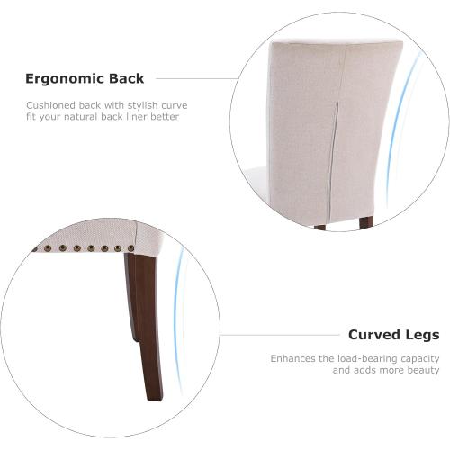 COLAMY Upholstered Parsons Dining Chairs Set of 2, Fabric Dining Room Kitchen Side Chair with Nailhead Trim and Wood Legs - Beige,No Table