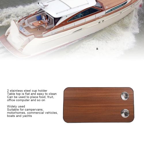 RV Table Top, Boat Table Top Solid Wood with 2 Stainless Steel Cup Holders for Trailer Motorhome Yacht Boat Deck 800 X 400mm (Brown)