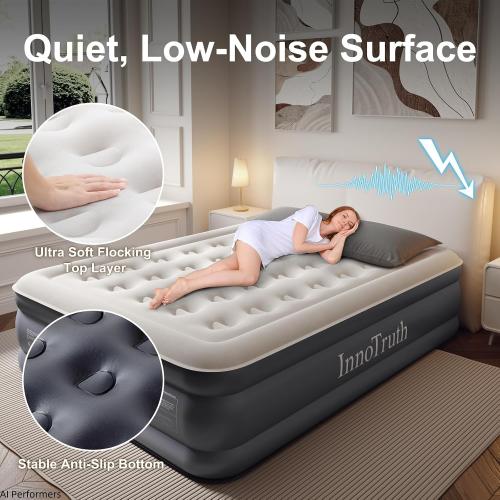 InnoTruth Air Mattress Queen with Built in Pump, Inflatable Mattress Blow up Mattress, Family Choice Award, 18 Colchones Inflables Air Bed for Guest & Home, Ideal for Camping, 650lbs,