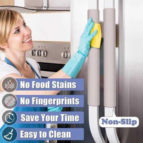 Refrigerator Handle Covers, 5PCS, Leather Kitchen Appliance Handle Covers, Keep Your Fridge Microwave Oven Stove Dishwasher Clean, Save Your Time, Trimmable and One Size Fits All (Light Grey)