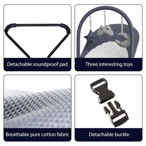 Portable Baby Bouncer Seat for Infants, 0-18 Months, 3 Modes of Use with Rocker & Stationary Options, Ergonomic Infant Chair with Hanging Toys – Grey