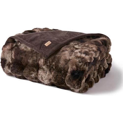 EverGrace Ultra Soft Luxury Fluffy Faux Rabbit Fur Throw Blanket, Thick Warm Bubble Throw for Bed, Cozy Plush Reversible Blankets for Couch, Chair, Sofa, Mocha Brown, 50x60 Inches