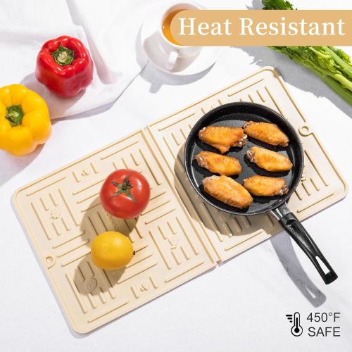 Silicone Dish Drying Mat for Kitchen Counter, Multi Usage, Heat Resistant, Collapsible Dish Dryer Mat for Kitchen Sink Dishes, Refrigerator, Drawer liner, 18 x 10, Cream White