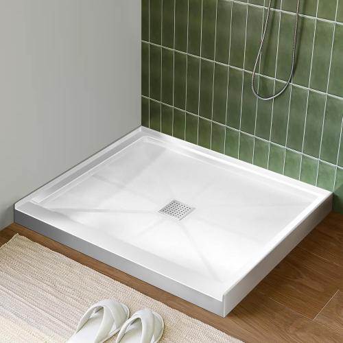 Shower Base 36×36×4, Single Threshold Shower Tray with Center Drain, Square SMC Shower Pan, White Slip Resistant Textured Surface Shower Base for Bathroom