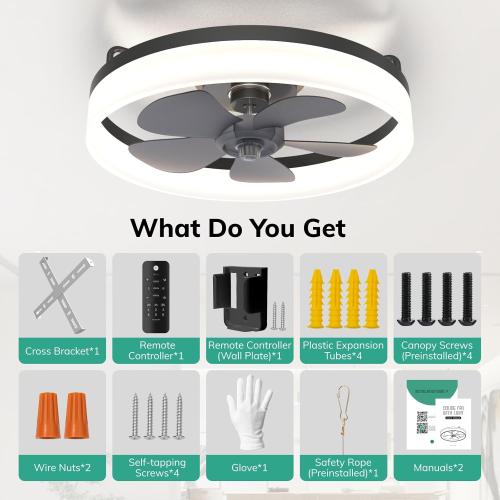 Size 19.7 Ceiling Fans with Lights, 19.7'' Flush Mount Ceiling Fan with Lights and Remote, 3000K-6000K Dimmable Modern Low Profile Ceiling Fans for Bedroom Living Room, 6 Speeds Fandelier LED Fan Light