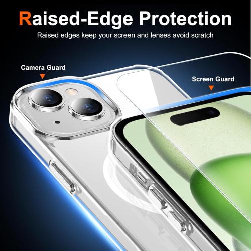 Temdan for iPhone 15 Case Clear, [Compatible with Magsafe][Anti-Yellowing][Military-Grade Protection] Shockproof Slim Phone Sleeve Case for iPhone 15, Clear