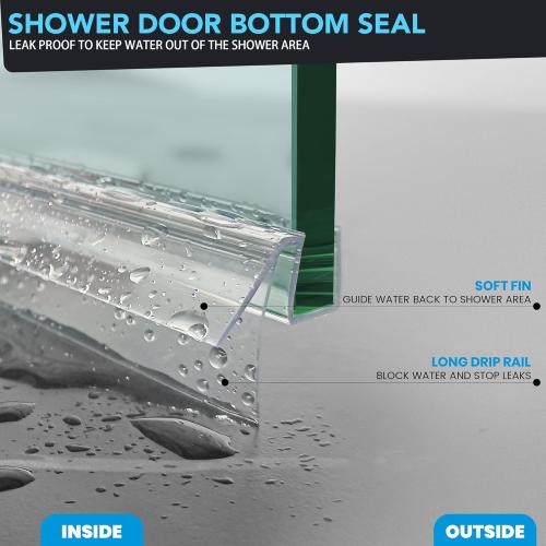 Bathroom Shower Glass Door Bottom Seal Strips, Length 39 Inch 2PCS Transparent PVC Door Bottom Seall Strips for 5/16 (8mm) -3/8(10mm) Thick Framless Glass Panel