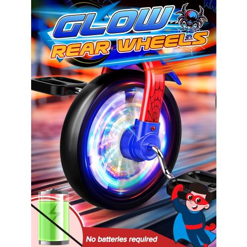 Tricycle for Toddlers 1-3 3-5 Year Olds, Spider Toddler Bike Baby Balance Bike with Colorful Lighting Wheels & Large Basket, Birthday Gift and Toy for 1 2 3 4 5 Year Olds Boys and Girls