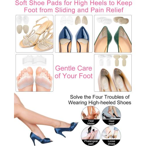 10Pcs High Heel Comfort Pads, Ball of Foot Cushions for Heels, Silicone Shoe Inserts for Women Shoes Too Big, Soft Shoe Pads Insoles for High Heels (Clear-Silicone)