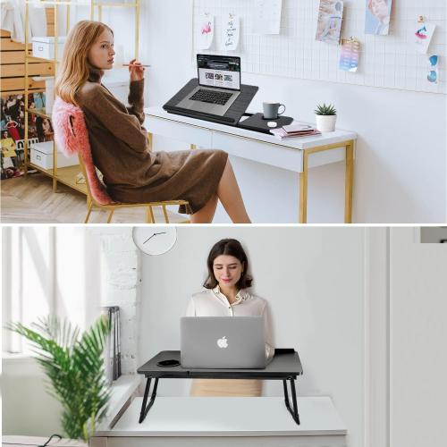 Black 22x13x9.85 Laptop Desk for Bed Couch,Lap Desk for Laptop,Portable Laptop Stand for Desk,Small Adjustable Laptop Desk,Foldable Bed Table for Laptops and Writing, Bed Tray Table with Cup Holder(Black)